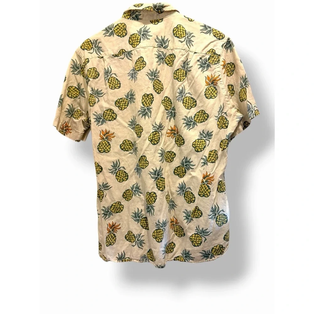 H&M LOGG Pineapple Shirt Mens Large Tropical Button Up Cotton Short Sleeve Summe - Picture 10 of 16